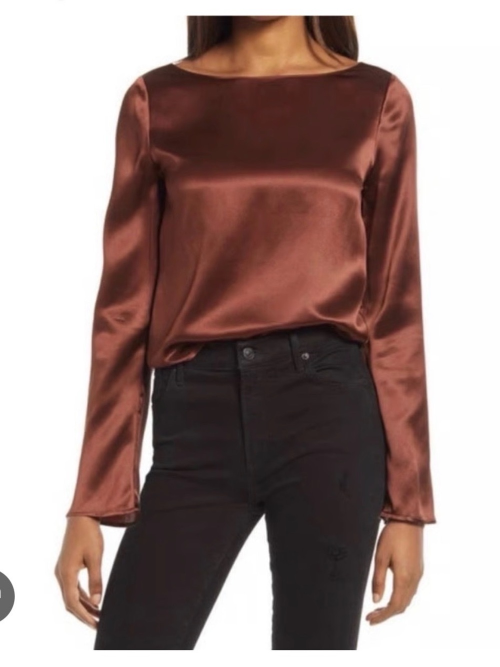 REFORMATION Wilde Brown Silk Draped Cowl Sleeve Blouse
